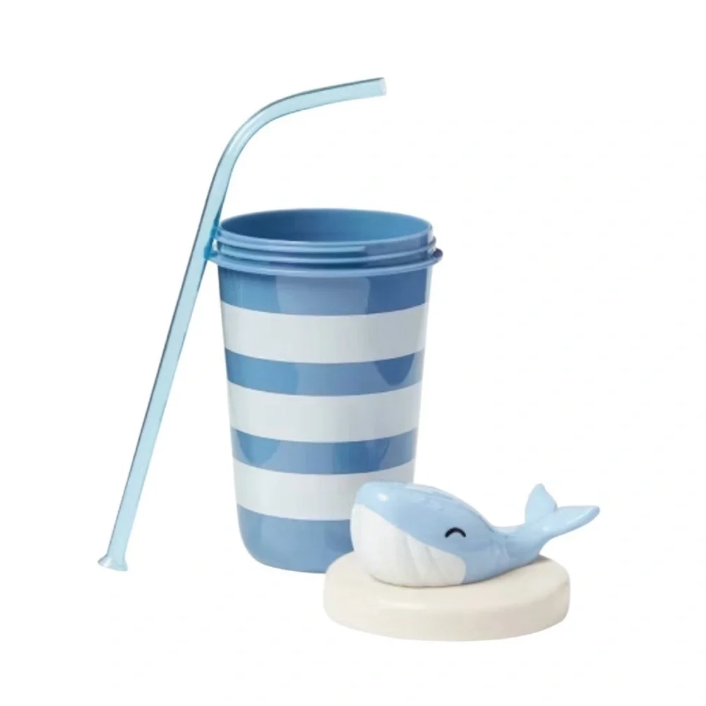 5/$25 Sun Squad 17 oz Whale Tumbler Striped Cup with Straw